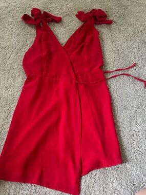 Abercrombie & Fitch Red Tie-Shoulder Wrap Mini Dress